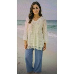 Bohemian womens Large Sweater Knit Tassel Fringe beach crochet open poncho